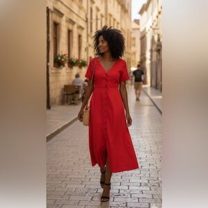 Tuckernuck Kate Midi/Maxi Short sleeve Dress Red Women’s Size Small NWT